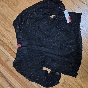 NWT Elle Black and Gold Women's Peasant Blouse w Copper Sequins Sz  2X